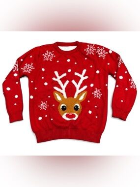 Rudolph the Red Nosed Reindeer Ugly Sweater - Large - Red